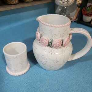Bella Casa by Ganz Tumble Up Pitcher Pink And Green Pastel Florals